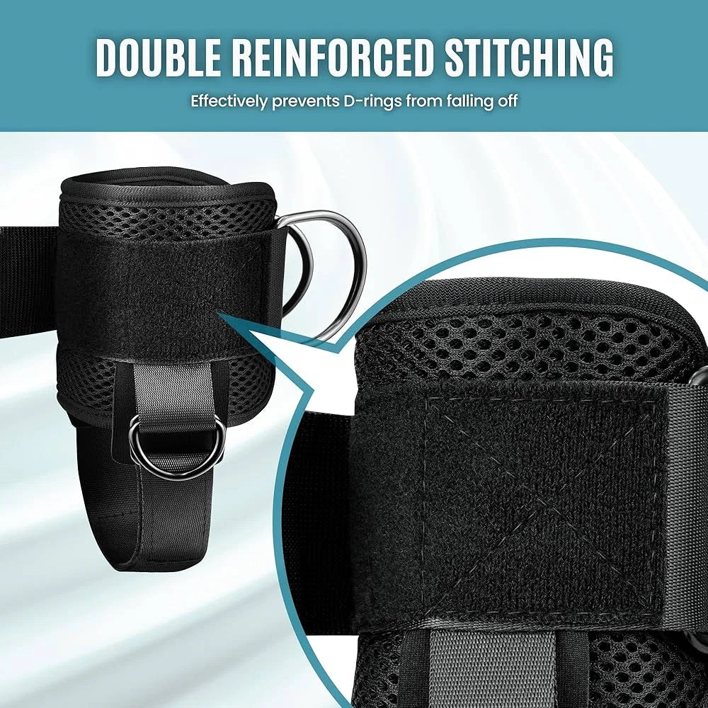 Ankle Strap for Cable Machine (Pair) Adjustable Comfort fit Neoprene and Reinforce 4 D-Rings