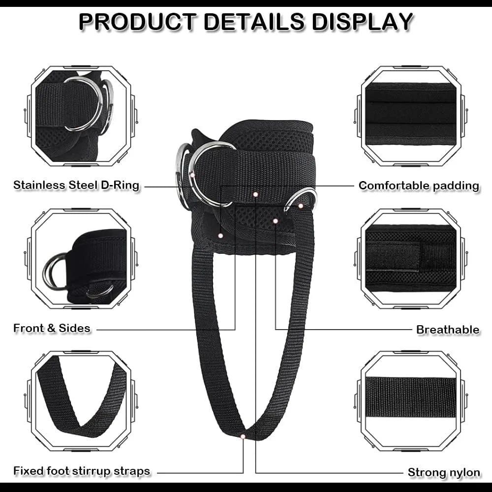 Ankle Strap for Cable Machine (Pair) Adjustable Comfort fit Neoprene and Reinforce 4 D-Rings
