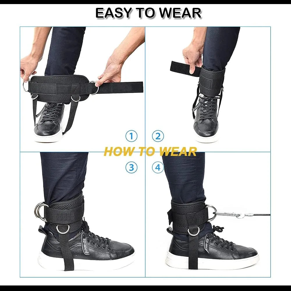 Ankle Strap for Cable Machine (Pair) Adjustable Comfort fit Neoprene and Reinforce 4 D-Rings