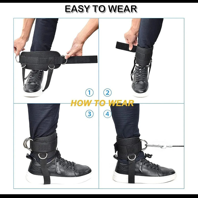 Ankle Strap for Cable Machine (Pair) Adjustable Comfort fit Neoprene and Reinforce 4 D-Rings