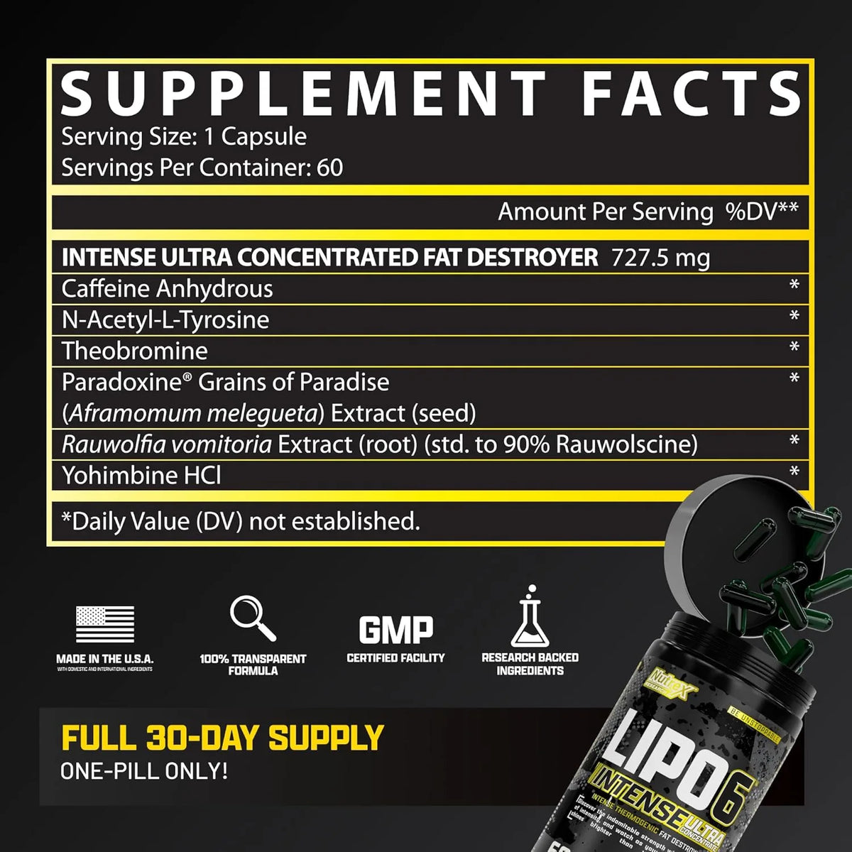 Nutrex Research Lipo6 Black Intense Ultra Concentrate Thermogenic Fatburner 60 Capsules 60 Servings
