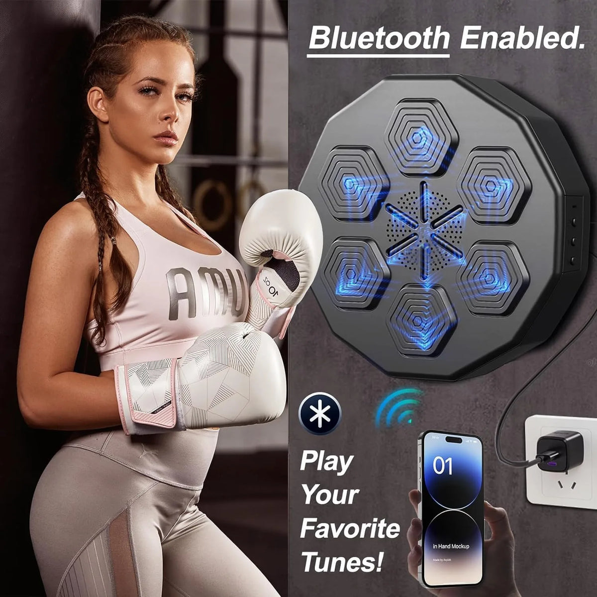 Bluetooth Music Boxing Machine, Electronic Intelligent Wall-Mounted Boxing Target with Gloves