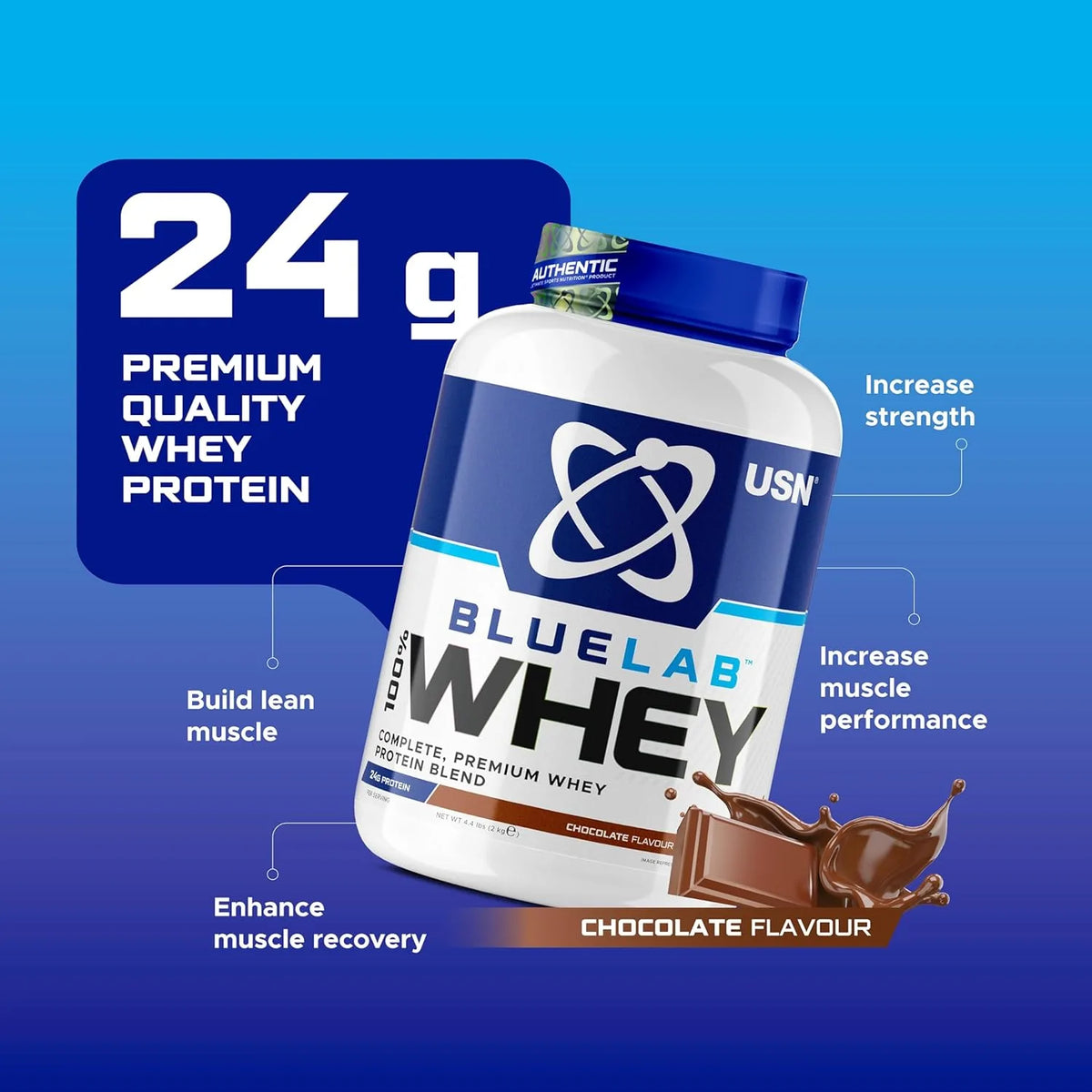 USN BlueLab 100% Whey Protein Powder 4.4lbs(2Kg) 62Servings