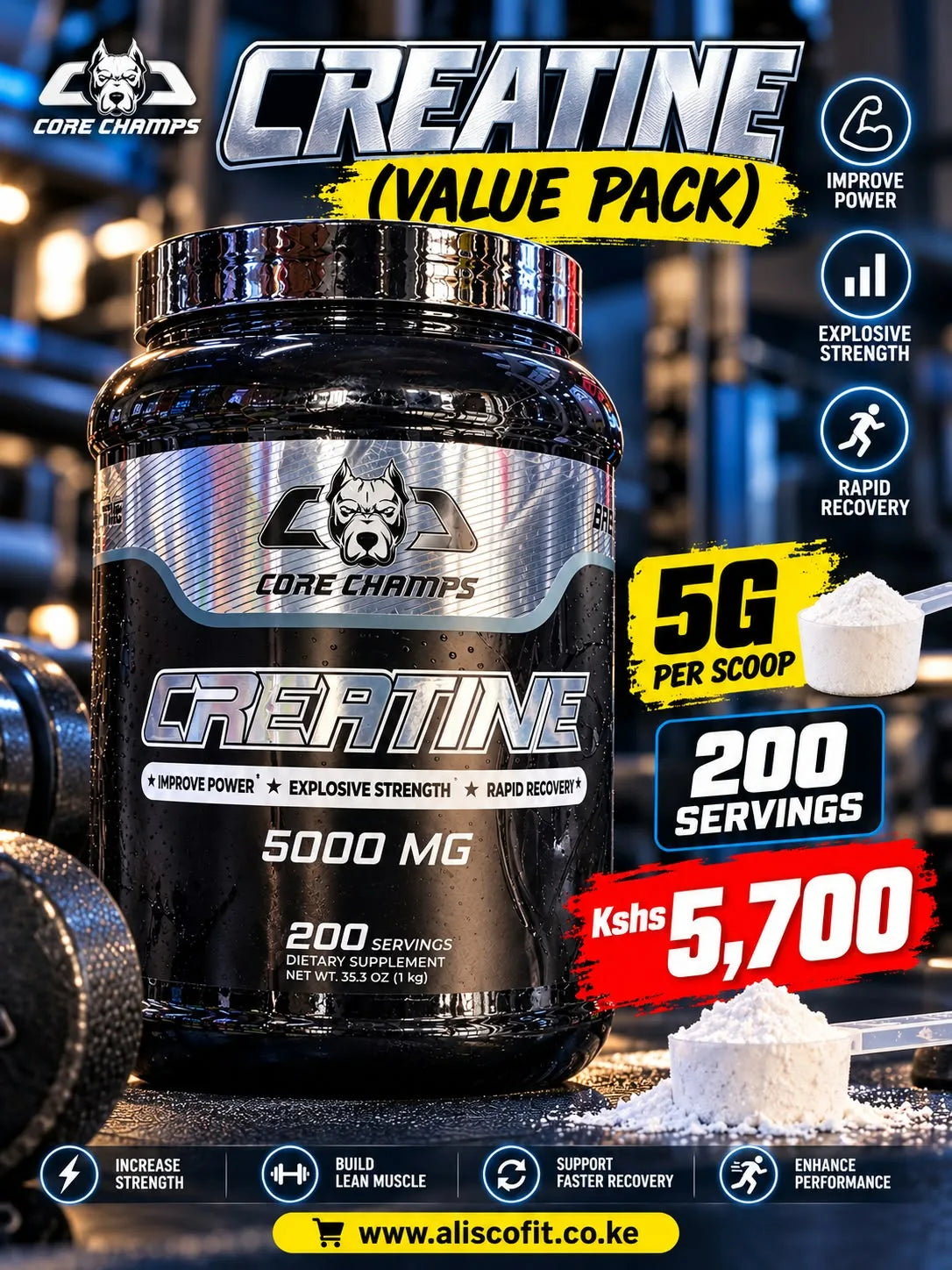 Core Champs Creatine 1Kg 200Servings 500Mg