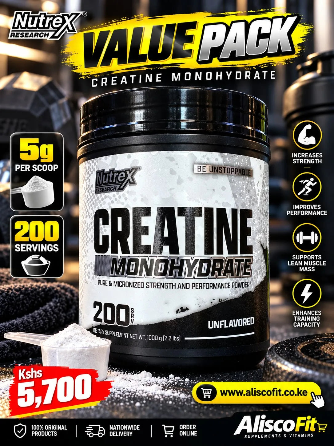 Nutex Research Creatine Monohydrate 1Kg 200Servings