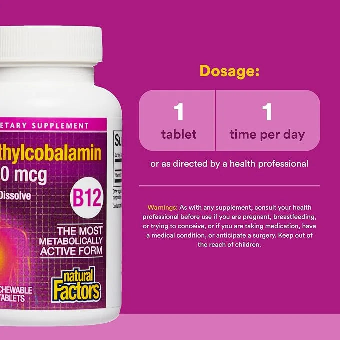 Natural Factors B12 Methylcobalamin 1000 Mcg, 90 Tablet(Energy