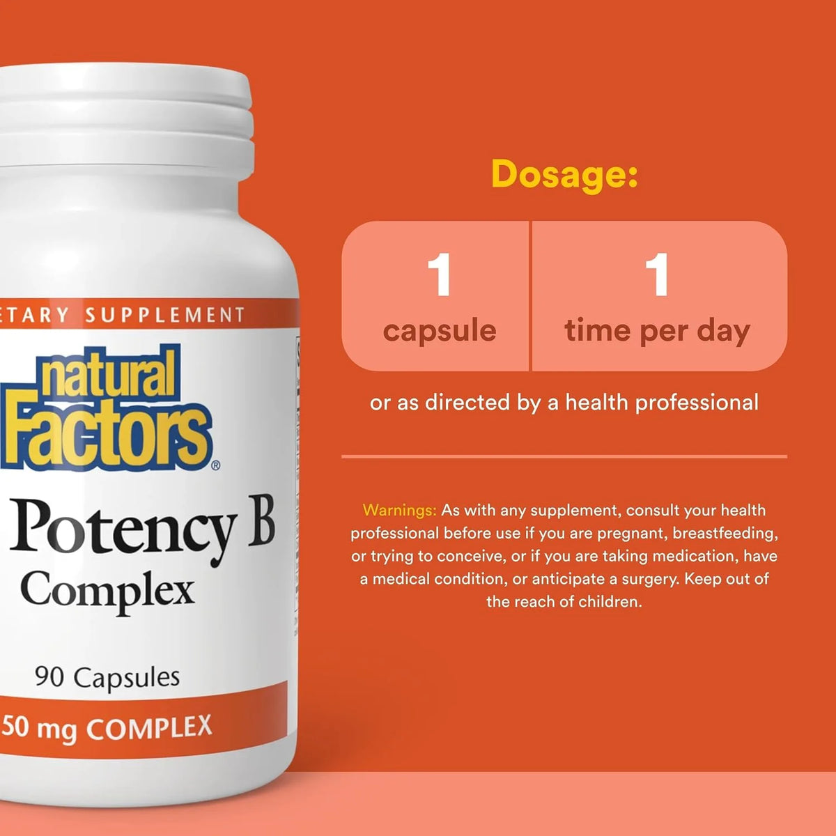 Natural Factors Hi Potency B Complex 50 mg for Energy Support, 90 Capsules