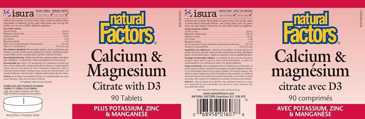 Natural Factors Calcium and Magnesium Citrate with D3 90 Tablets