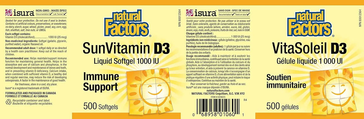 Natural Factors  SunVitamin D3 Softgels1000 IU