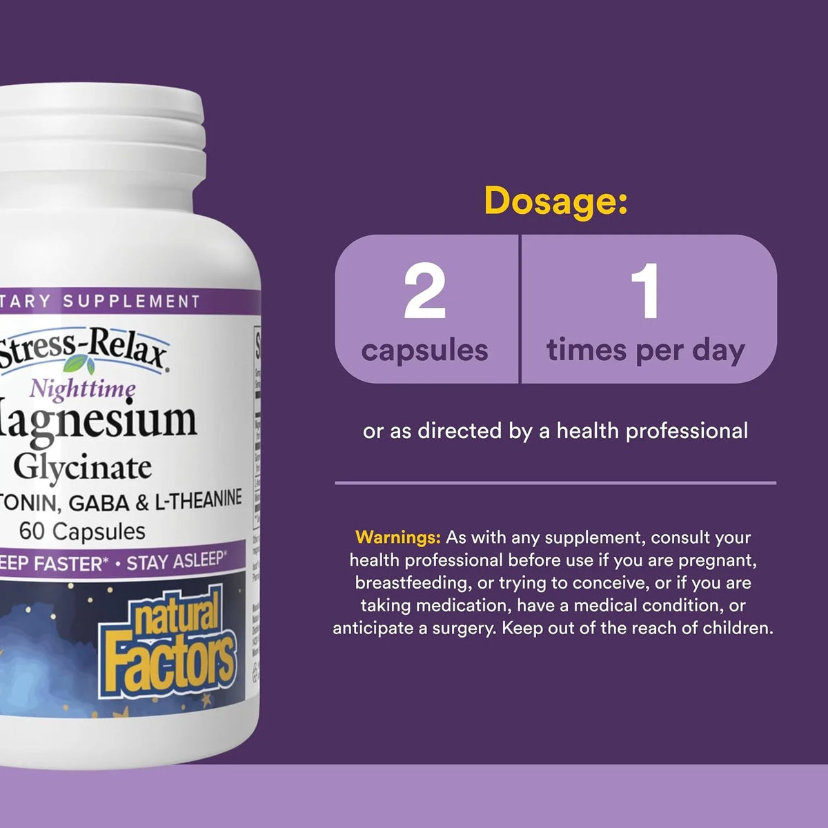 Natural Factors Stress-Relax Nighttime Magnesium GLYCINATE, 120g
