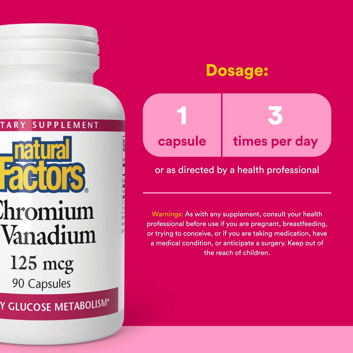 Natural Factors Chromium & Vanadium 125 mcg, 90 Capsules-Sugar cravings